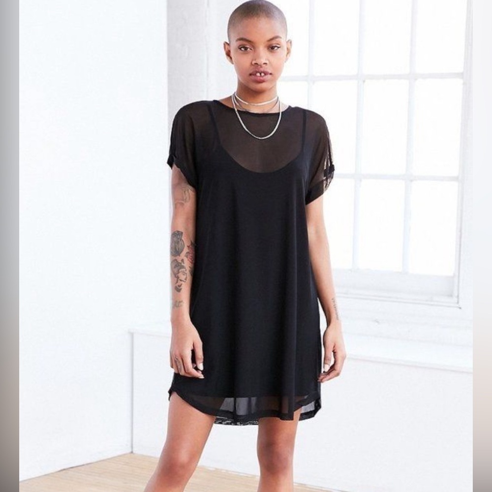 Silence & Noise Mesh T-Shirt Mini Slip Dress Black Women’s XS